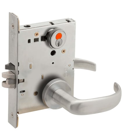 Grade 1 Storeroom Mortise Lock, 7-Pin SFIC Prep, With Construction Core, 17 Lever, A Rose, Satin Chr